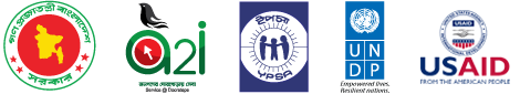 Logos of Bangladesh Government, A2I program, YPSA and U N D P.